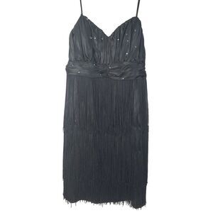 Vintage Nancy Bracoloni Flapper Halloween Costume Black Fringe Sequins 10 Gatsby